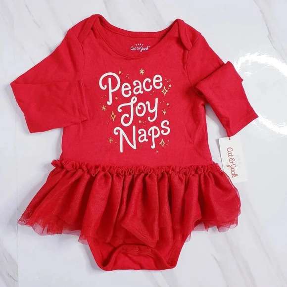 Cat And Jack Holiday Onesie Outfit Red Tutu 12 Months - Picture 1 of 6